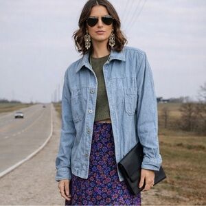 Dressbarn Blue Corduroy Button-Down Jacket 100% Cotton Lightweight Utility XL